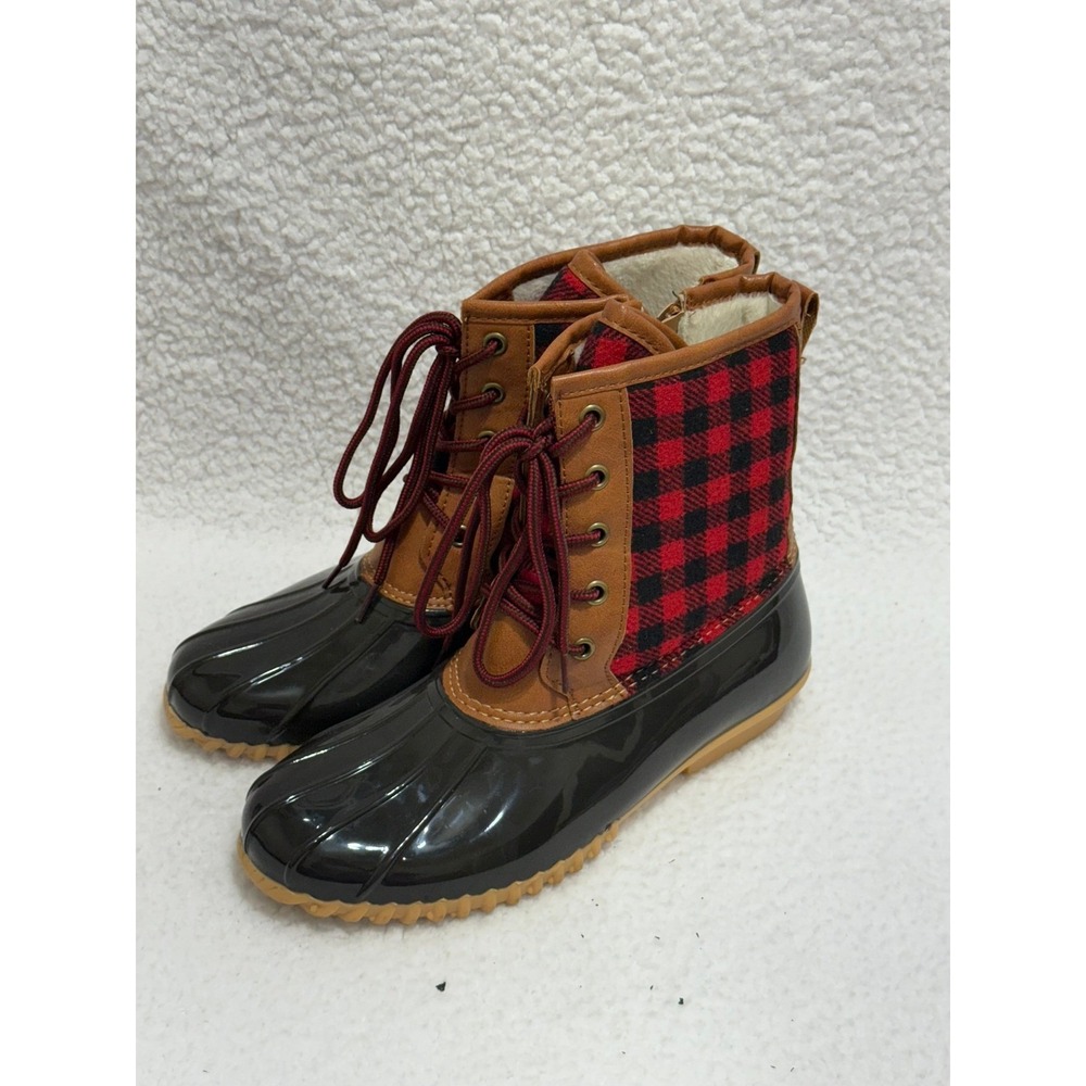 Totes Women's Plaid‎ Duck Boots Black Red Waterproof Winter Warm Size Medium